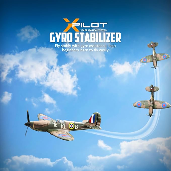 volantexrc RC Plane Spitfire Fighter 4CH Remote Control Airplane RTF with Aileron, Gyro, Aerobatics & 3 Modes to Fly, Hobby Radio Controlled Warbird Aircraft for Adults, Beginners(Green)