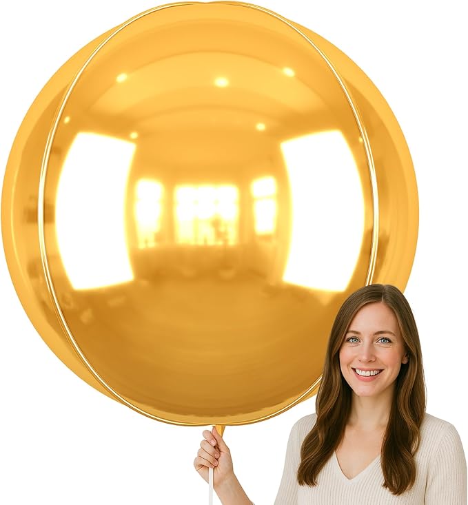 50 Inch Giant Gold Round Foil Balloons, 3Pcs Metallic Gold 4D Ball Balloons for Birthday New Year Eve Wedding Engagement Graduation Anniversary Party Decorations 2026