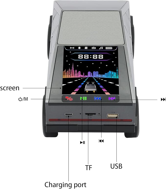 Futuristic Pickup Truck Bluetooth Speaker with LED Display Screen – TWS Stereo, FM Radio, USB/TF Playback, LED Headlights, Built-in Mic, Gift for Truck Fans, Auto Style Lovers&Tech Collectors (Silver)