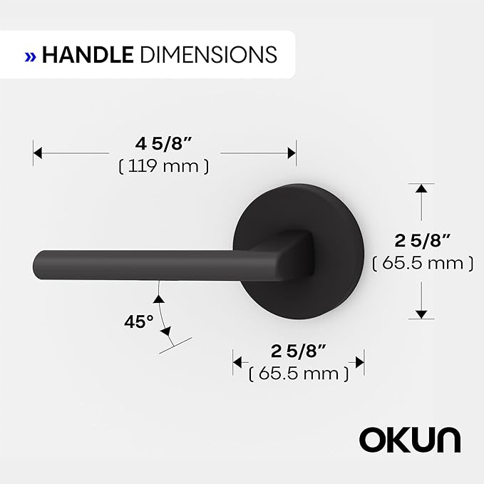 Okun Brio 1-Pack Matte Black Passage Door Levers – Reversible Non-Locking Interior Handles with Sleek Concealed-Mount Design for Hallways & Closets