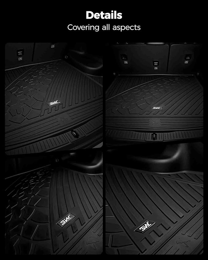 3W Cargo Mat for 2022-2025 Jeep Grand Cherokee Accessories, Full Coverage All Weather Trunk Cargo Liner with Backrest Protectors (Include 4xe Not for L or WK), Black