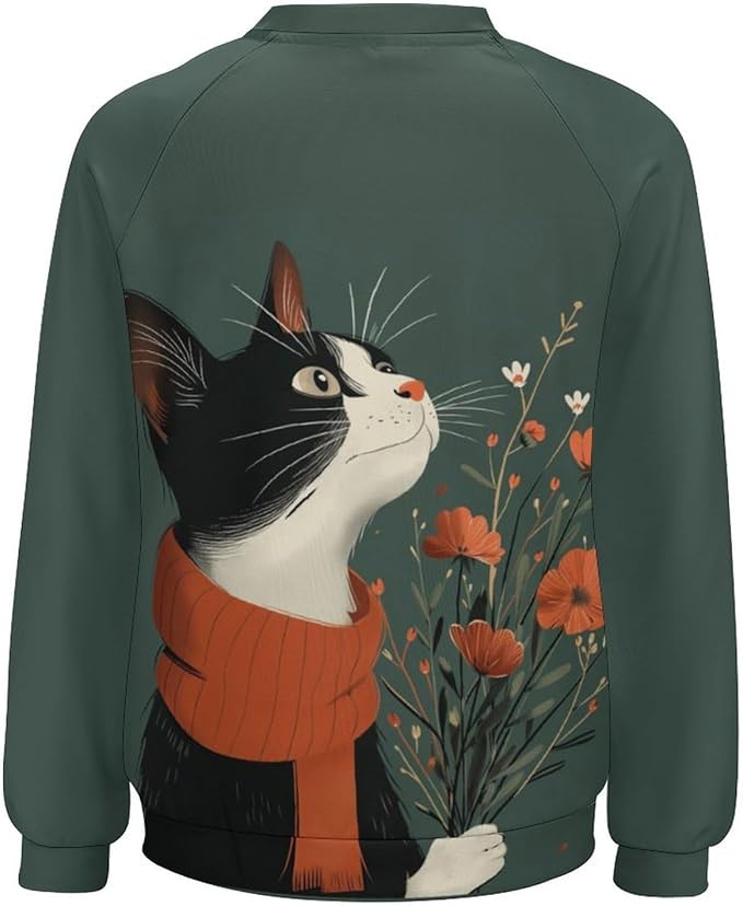 Long Sleeve Shirts for Women Cat Printed Fall Winter Dressy Holiday Casual Fashion Crewneck Tunic Tee Shirts