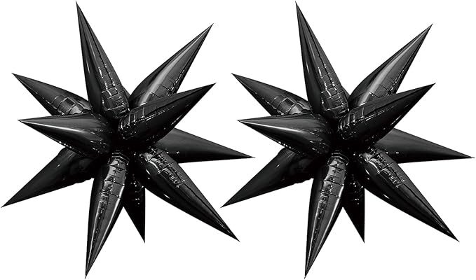 Tellpet Star Balloons Starburst Spike Shaped Balloon, 2pcs Large, Black