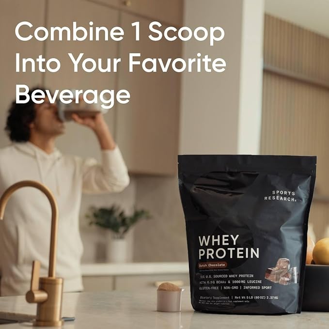 Sports Research Whey Protein Isolate - Sports Nutrition Protein Powder 25g per Serving - 2.1lb Bag Whey Protein - Creamy Vanilla Flavor - Bulk Protein Powder, 26 Servings