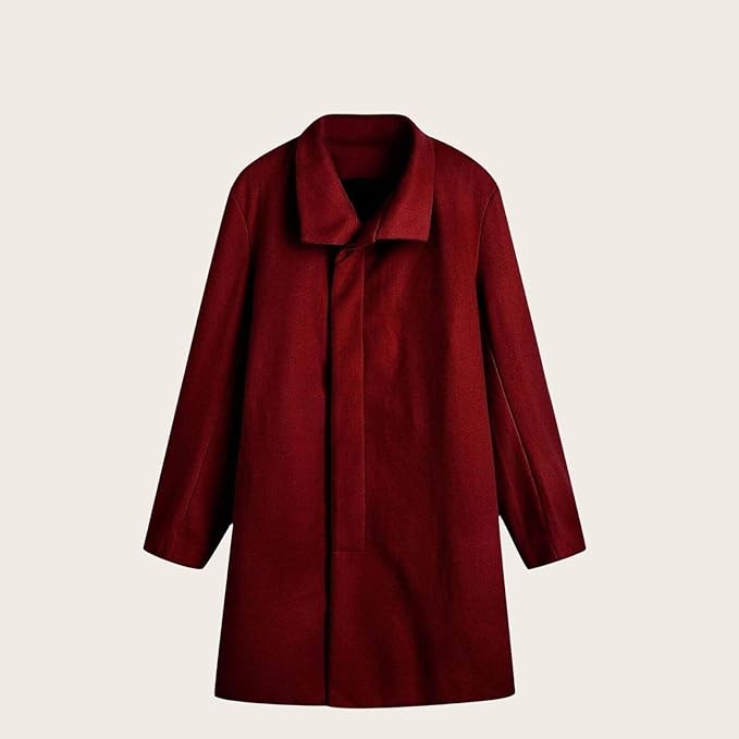Men's Plaid Long Trench Coat Mid - Length Lapel Collar Button Down Warm Overcoat for Winter & Autumn Fashion