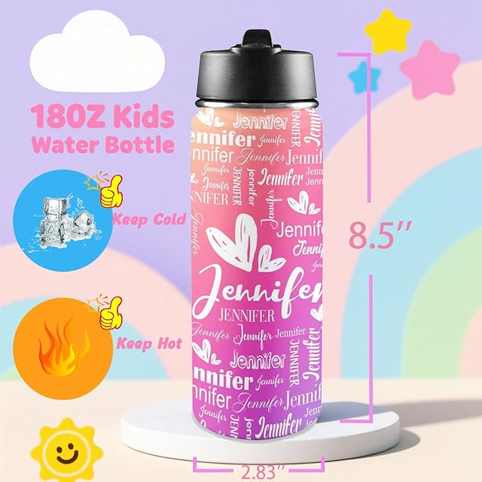 VIPOPSA Custom Girls Insulated Water Bottle,Kids School Customized Water Bottles With Straw Lid Gifts For Girls Boys 18oz