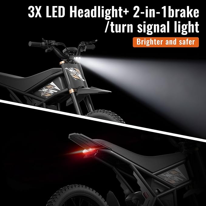 Winter Electric Dirt Bike for Adults, Upgraded 3000W 60V 50MPH //2400W 48V 37MPH Dirtbike, 36.4AH Dual Battery Ebike Up to 85 Miles, 25" Motorcycle Tire, UL2849 All Terrain for Mountains, Snow, Sand