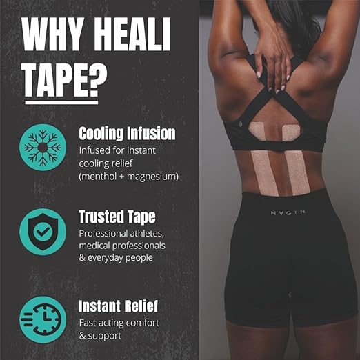 Heali Kinesiology Tape with Magnesium and Menthol, 3-Pack of 20 Pcs Precut Strips, K Tape Roll, Knees, Physical Therapy Sports Tape for Muscles and Joints, Water Resistant, Beige Inspiration