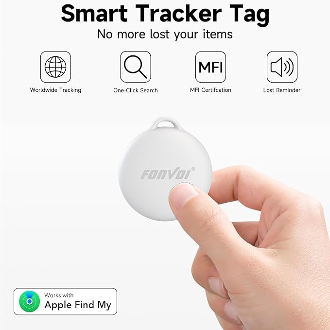 New [Apple MFi Certified] (iOS Only) Air Tag, Bluetooth Tracker for Apple Find My, Replaceable Battery, Key Finder and Item Locator Smart Tag for Keys, Bags, Luggage, Pets, Wallet (White, 1PCS)