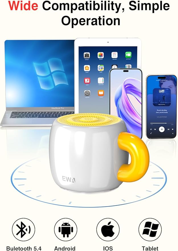 EWA Bluetooth Speaker, Mini Portable Bluetooth Speaker with Creative Cup-Shaped Design, IP67 Waterproof, Loud & Clear Sound, Ideal Gift for Desk, Travel & Holidays, A163 (White)