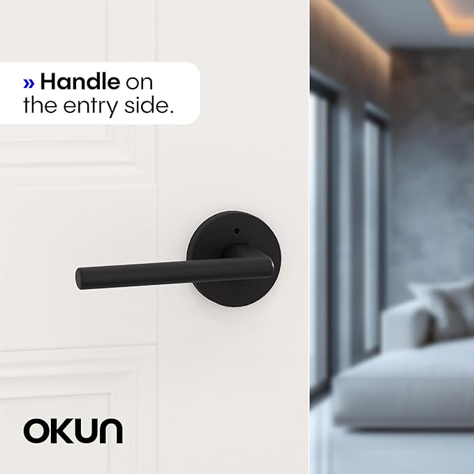 Okun Brio 1-Pack Matte Black Privacy Door Levers – Push Button Lock, Reversible, Sleek Concealed-Mount Design for Bedroom & Bathroom