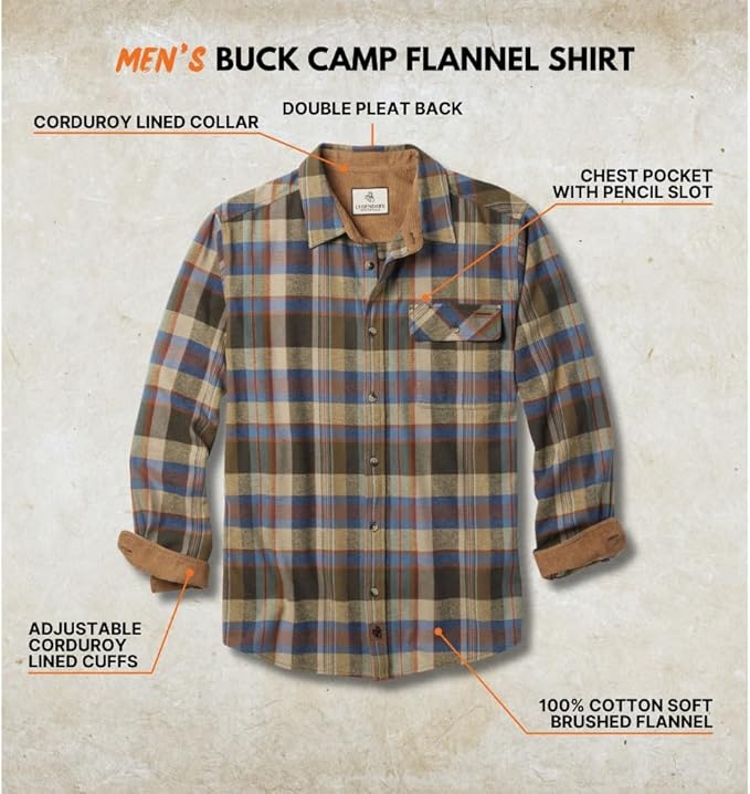 Legendary Whitetails Men's Flannel Shirt Long Sleeve Button Down 100% Cotton