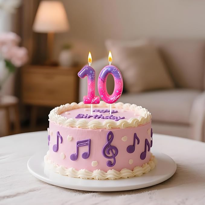 Lurevian K-pop Pink Purple Number Birthday Candle – Trendy Cake Decoration for Themed Parties, Sparkly Gradient Cake Topper for Girls Birthday Party Decoration for Teens（Number 0）