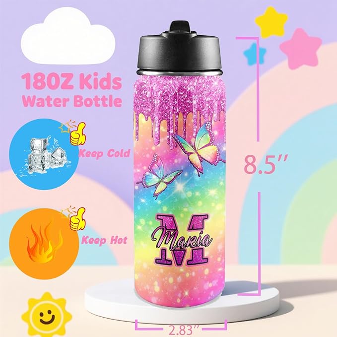 VIPOPSA Custom Water Bottle For Girls 18oz Customized Water Bottle With Straw Lid Gifts For Girls Boys School Sports Cup