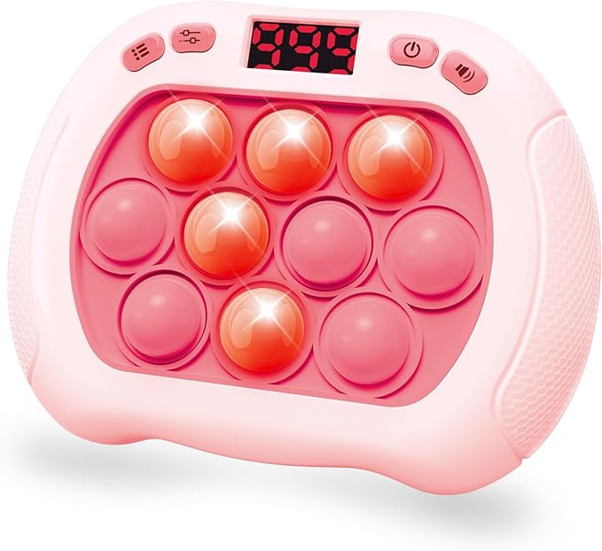 Pop Game Light Up Fidget Toy for Kids, 6 Modes LED Screen Quick Push Controller Electric Fidget Popper Bubble Game Car Games Travel Activities Birthday Toys for Girls Pink