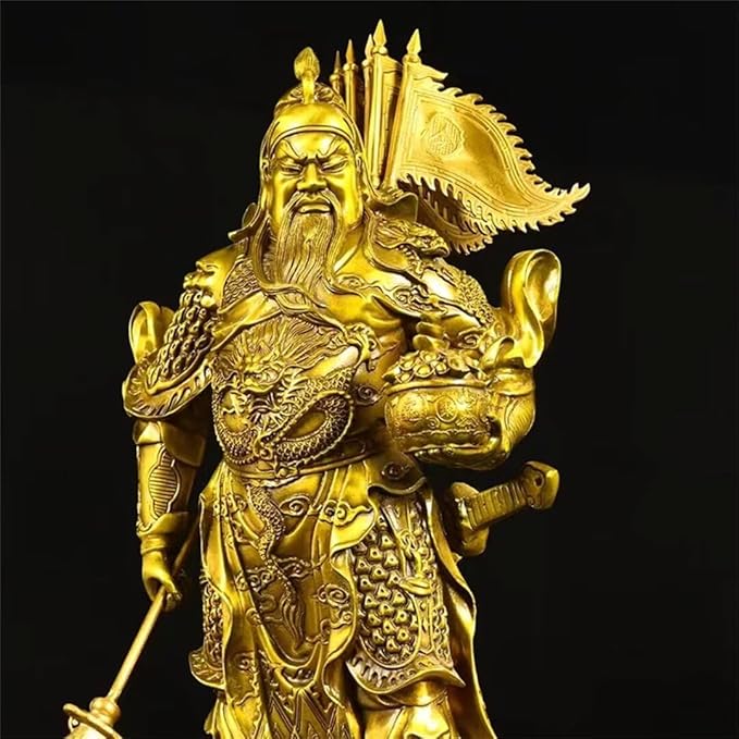 burid Pure Copper Chinese Feng Shui Guan Gong Statue God of Wealth Home and Office Decoration Wu God of Wealth Guan Yu Statue Best Furnishings Gifts, 23*24*51CM，7.7KG
