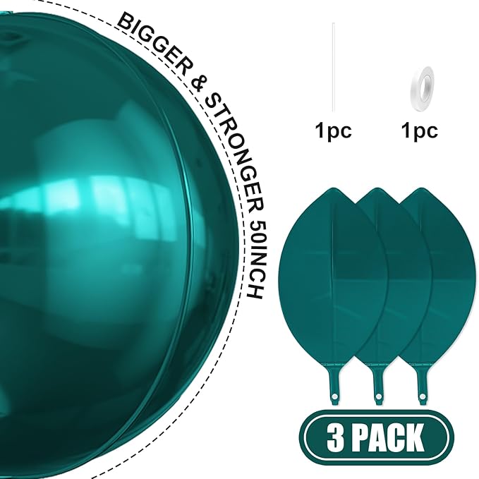 50 Inch Giant Dark Green Round Foil Balloons, 3Pcs Metallic Green 4D Ball Balloons for Birthday New Year Eve Wedding Engagement Graduation Anniversary Party Decorations 2026