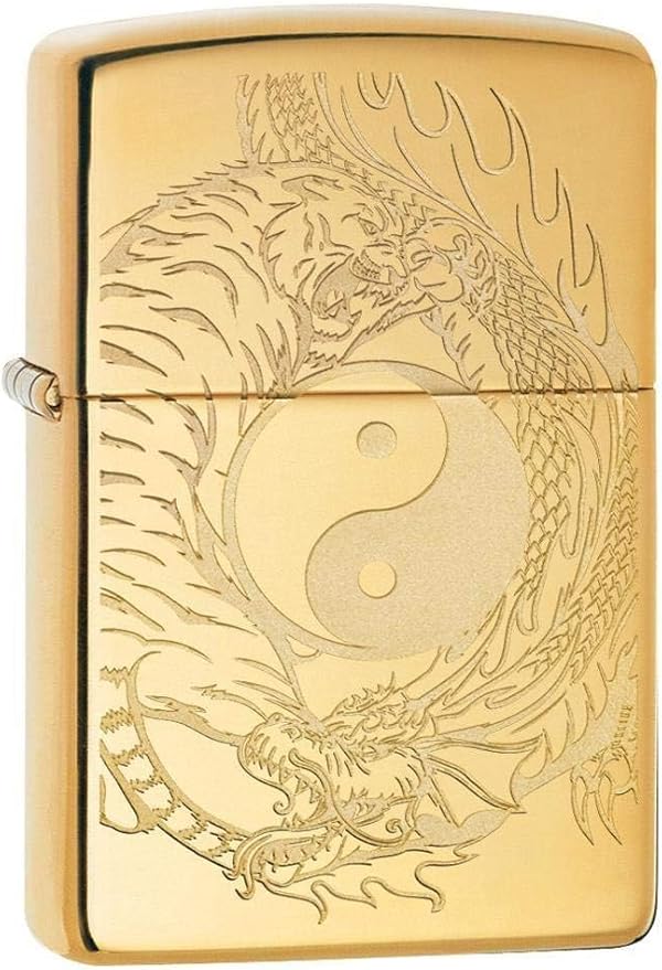 Custom Personalized Classic Dragon Tiger Designs Zippo Windproof Lighter Engraving - Christmas, Halloween & Valentines Day Gift (Gold Dragon)