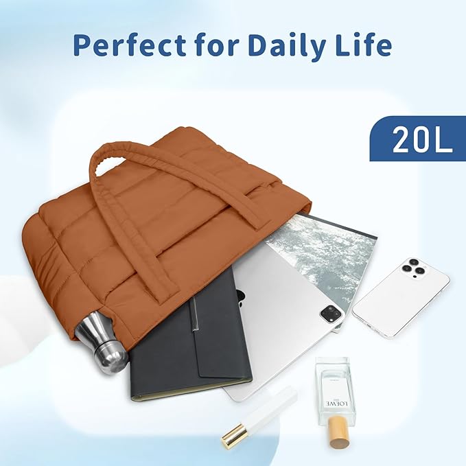 TOPDesign Puffer Tote Bag for Women, Lightweight Puffy Handbag with Compartments, Quilted Shoulder Bag for Work, Travel, Gym