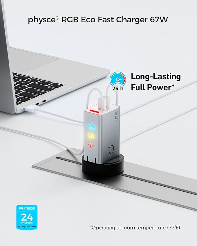 67W USB C Charger, RGB Eco Fast 2-Port Type C Charger, Compact Foldable Power Adapter for iPhone 17/16 Series, MacBook, Galaxy, iPad Pro, Apple Watch (Webb Gray)