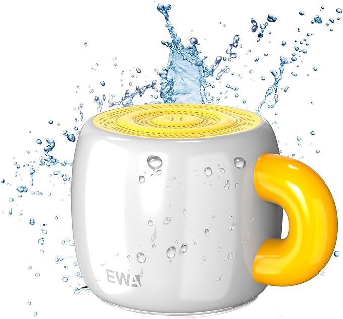 EWA Bluetooth Speaker, Mini Portable Bluetooth Speaker with Creative Cup-Shaped Design, IP67 Waterproof, Loud & Clear Sound, Ideal Gift for Desk, Travel & Holidays, A163 (White)