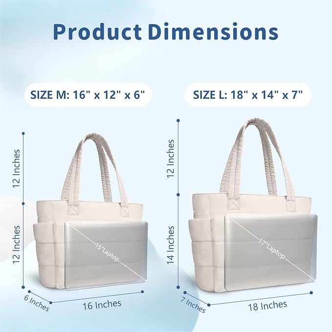 TOPDesign Puffer Tote Bag for Women, Lightweight Puffy Handbag with Compartments, Quilted Shoulder Bag for Work, Travel, Gym