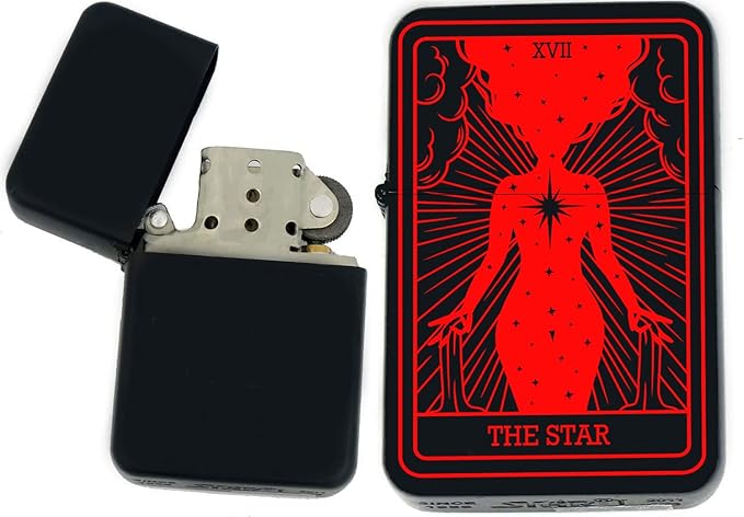 Custom Tarot Card - 24 Major Arcana Cards Available Laser Engraved Unique Collectible s Infinity Black Matt Windproof Lighters! (The-Star Red) - Christmas, Halloween & Valentines Day Gift
