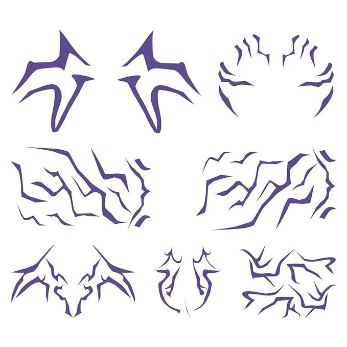 8 Rumi tattoos, trendy anime Rumi cosplay purple temporary tattoo stickers, Halloween cosplay party waterproof cosplay costume accessories (purple)