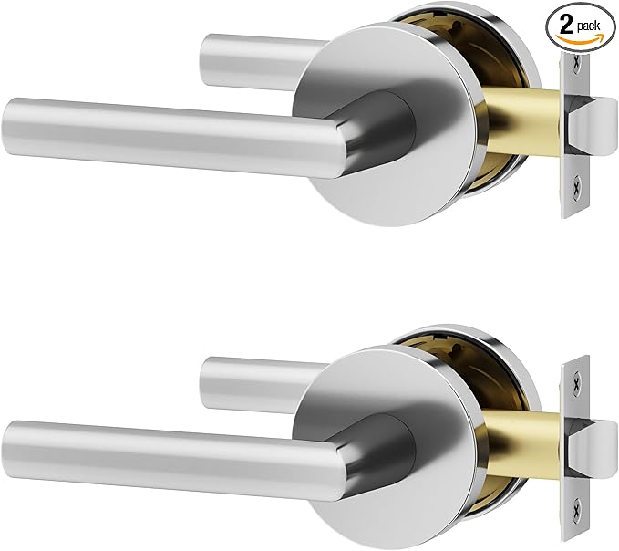 Okun Stark 2-Pack Chrome Passage Door Levers – Reversible Non-Locking Interior Handles with Sleek Concealed-Mount Design for Hallways & Closets