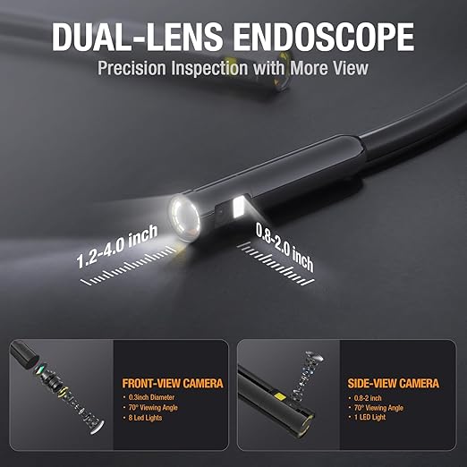 Dual Lens Endoscope with Light, Teslong USB-C Borescope Inspection Camera with 8+1 LED Lights, Flexible Waterproof Fiber Optic Snake Camera Scope Compatible with iPhone 15, Android Phone(10FT)