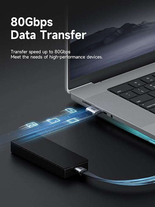 Hagibis USB4 Cable, 80Gbps Data Transfer, 240W Fast Charging USB-C Cable, 8K@60Hz USB 4 V2.0 Short Cable for iPhone 17 16 15 Pro Max, iPad Pro, Thunderbolt 5/4 (Side 90 Degree, 0.5FT)