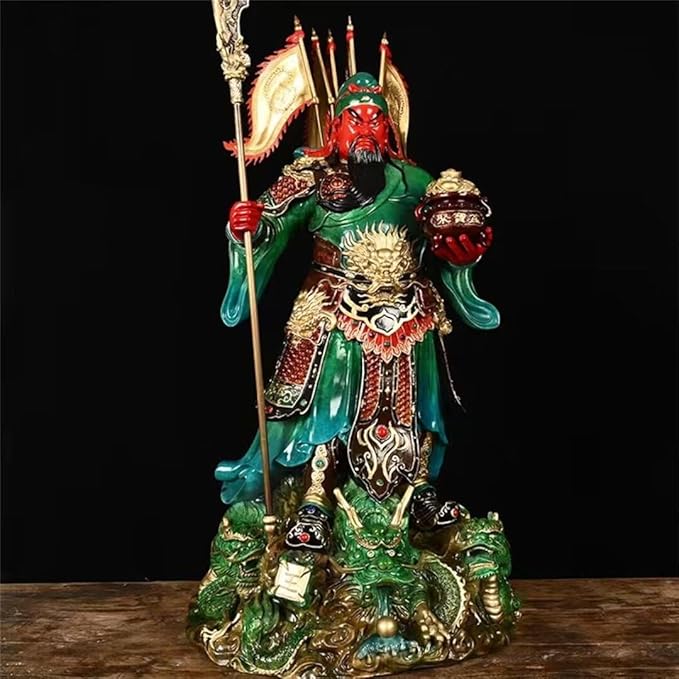 burid Pure Copper Chinese Feng Shui Guan Gong Statue God of Wealth Home and Office Decoration Wu God of Wealth Guan Yu Statue Best Furnishings Gifts, 33*28*77CM，22.0KG