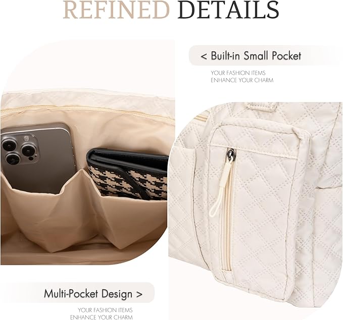 Tote Bag for Women Purses and Weekender Bags Quilted Shoulder Bags 2PCS with Zipper