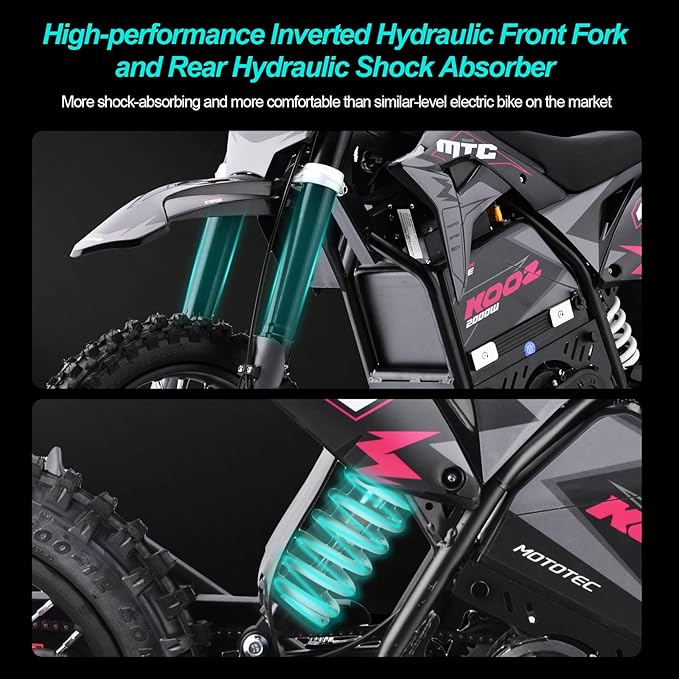 KOOZ HP115E 40MPH 60V 3000W Electric Dirt Bike for Teens, Electric Motorcycle Ebike with L-ion Battery, 14"/12" Tires, Hydraulic Brakes, Mountain Off - Road Ebike for Aged 8-14