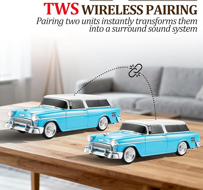 Retro car-Shaped Bluetooth Speaker, high-Definition Sound Quality, TWS Pairing, Multiple Interface outputs, Truck Model Bluetooth Speaker, Suitable for Desktop Decoration, Parties, Beach (Blue)