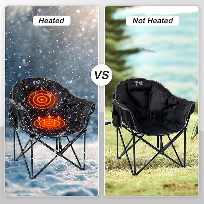 ABORON Heated Camping Chair Oversized, Three Model Portable Heated Folding Chair, Heavy Duty Heated Foldable Chairs Support Up to 500 lbs, Ideal for Outdoor Adventures