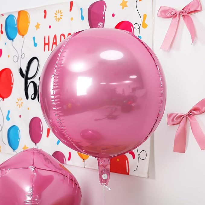 12Pcs Pink Round Foil Balloons, 22" 15" 10" 4D Helium Ball Balloon, Metallic Pink Foil Balloon for Birthday Valentine's Day Graduation Wedding Anniversary Disco Prom Party Decorations