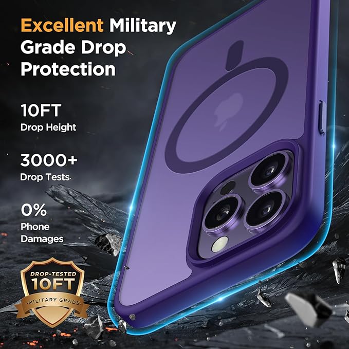 Miracase Magnetic for iPhone 15 Pro Max Case 6.7 inch (Compatible with MagSafe)（with 2X Screen Protectors）Military-Grade Protection, Anti-Fingerprint Translucent Matte Phone Cover, Dark Purple