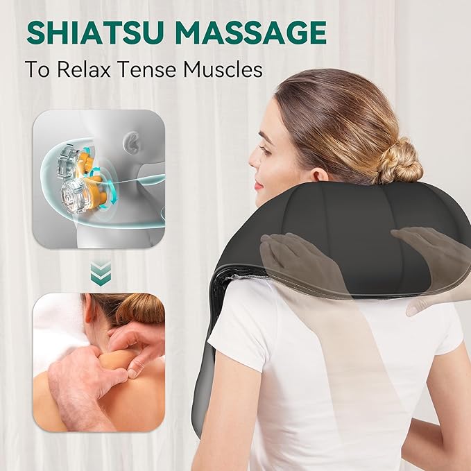 Snailax Cordless Massager - Shiatsu Neck and Shoulder Massager with Heat, FSA Eligible, Portable, Lumbar, Back Electric Massage Pillow, Christmas Gift