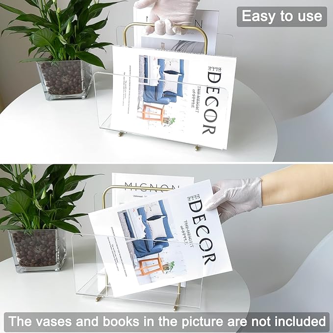 XOHYW Acrylic Magazine Holder, Crystal Clear Acrylic Magazine Book Rack, Desktop File Organizer for Office Organization, Storage,Home Office Decoration,Reception