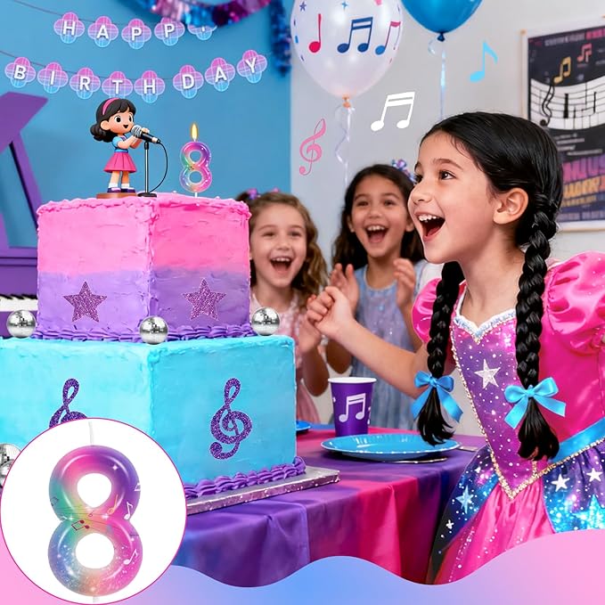 FAMGift Kpop Musical Note Birthday Candles - Number 8 Candle for Music Themed Cake Topper, Colorful Birthday Decorations for Girls