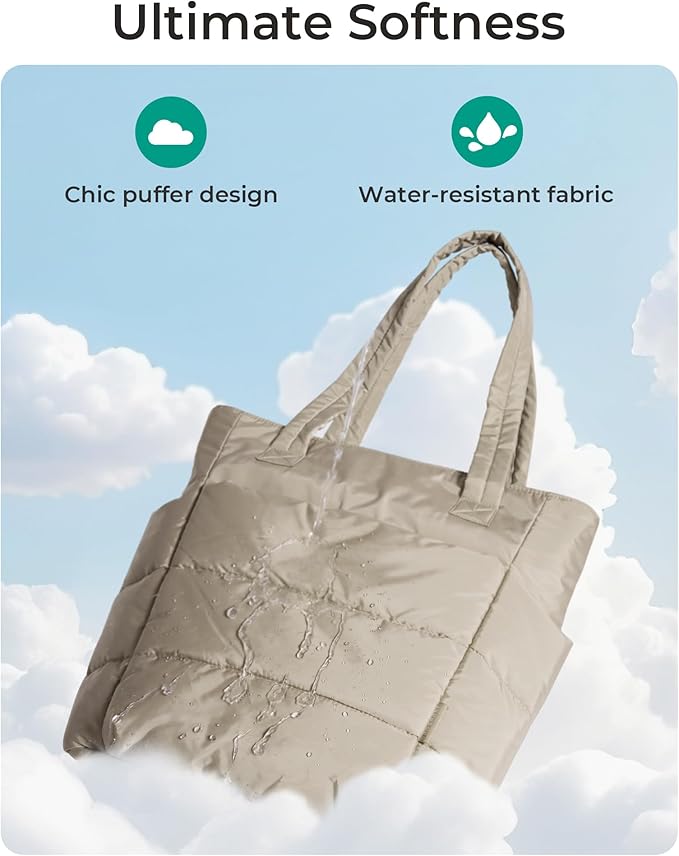 BAGSMART Tote Bag for Women, Lightweight Puffy Tote Bag with Compartments Shoulder Bag Handbag for Travel, Work, Gym | Puffy, Lightweight, for Travel, Quilted, Tote Bag with Compartments, Work