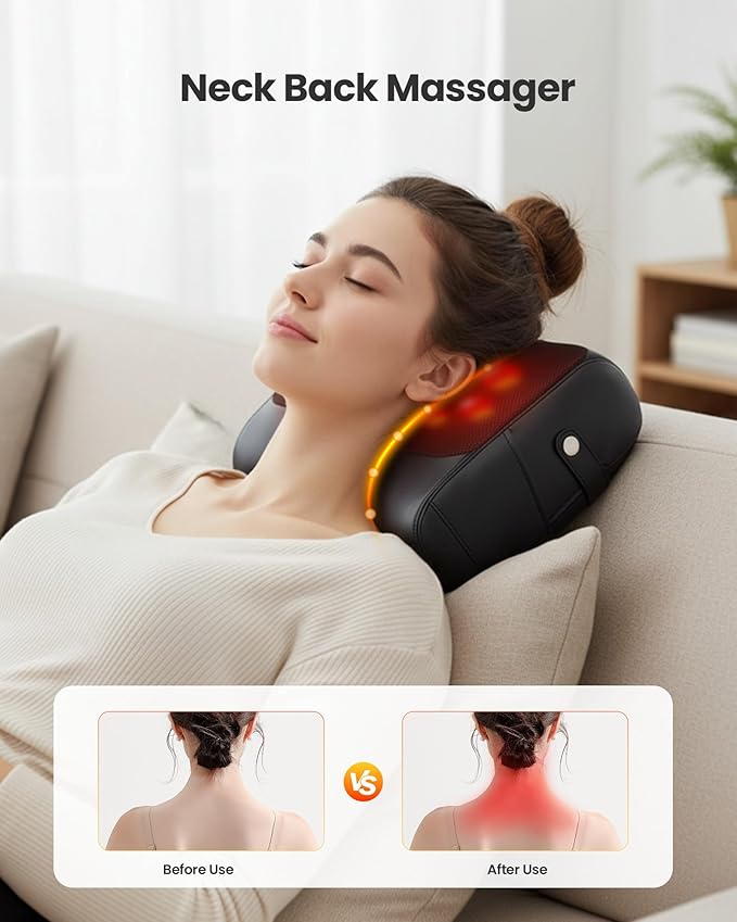KNQZE 3-in-1 Shiatsu Back Massager with Heat & Support - 4D Deep Tissue Kneading for Neck, Shoulder, Lower Back | Dual-Side Heating Massage Pillow for Home, Office, Car | FSA Gift for Women, Men