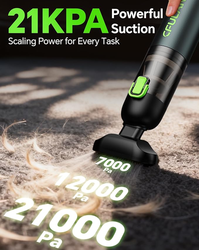 Car Vacuum Portable Cordless, 21KPa 4-in-1 Handheld Mini Vacuum Cleaner with 8 Attachments, 3 Suction Modes, One-Touch Empty, Type-C Charge, Hand Vacuum for Car, Home, Keyboard, Small Job