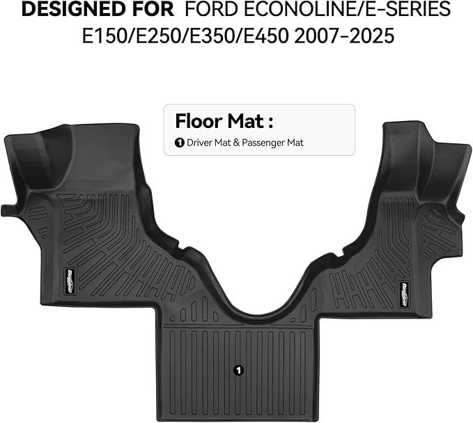 Floor Mats for Ford Econoline/E-Series E150/E250/E350/E450 2007-2025, All Weather TPE Protector for Ford Econoline Accessories