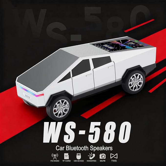 Portable Car Model Bluetooth Speaker with HD Stereo Sound, TWS Dual Pairing, LED Display, Truck-Style Wireless Speaker for Home, Office, Gaming & Collectible Display (Silver)