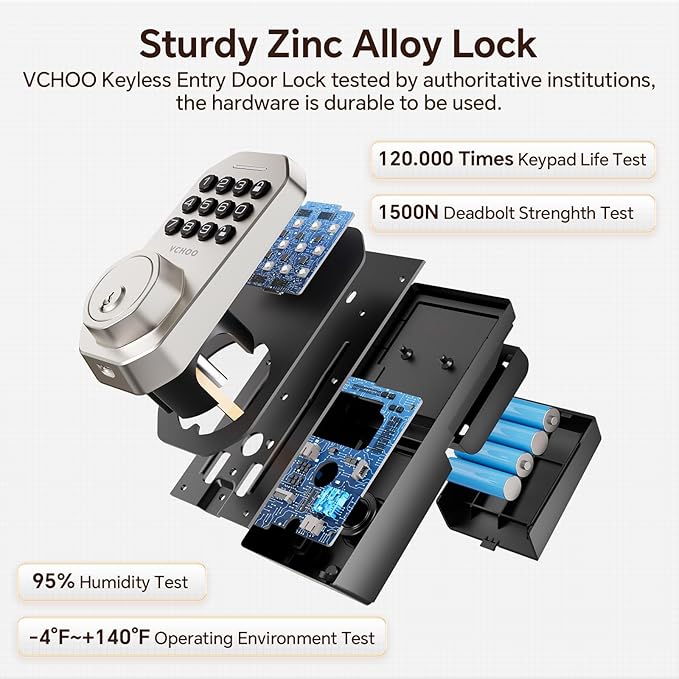 Keyless Entry Door Lock Set Smart Locks for Front Door Keypad Door Lock with Handle Auto Lock One Time Password Anti Peeping Password IP54, Satin Nickel