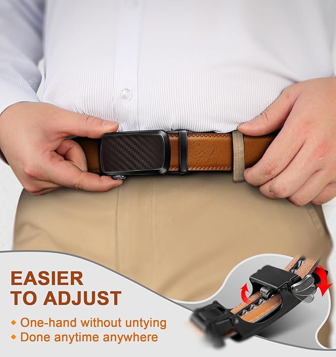 BULLIANT Men's Ratchet Belt 2 Pack-Click Leather Belt Adjustable for Men Gift 1 3/8-Cut for Perfect Fit