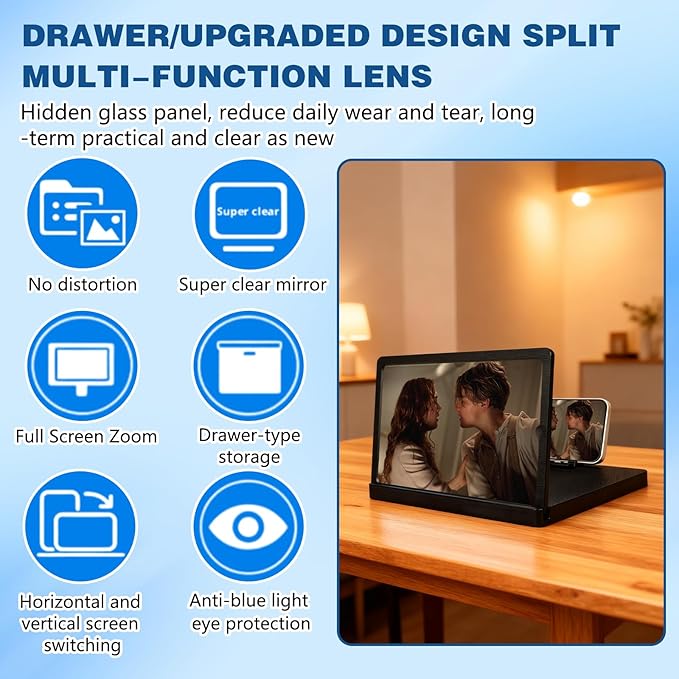 Big Screen Phone Magnifier,Screen Magnifier for Cell Phone,HD Screen Expander for Movies and Videos, Portable Magnifying Screen for Travel,Screen Magnifier Compatible with All Phones (10in, Black)