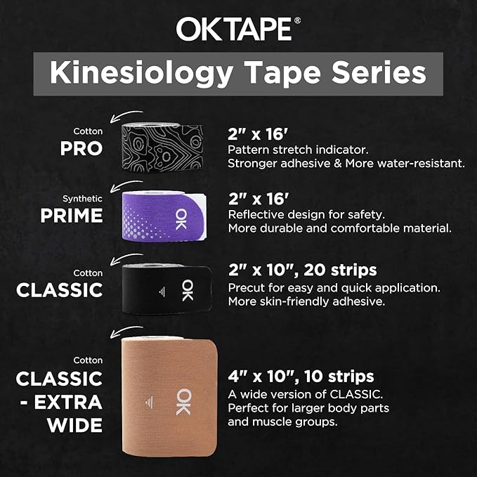 OK TAPE Extra Wide Kinesiology Tape, Precut K Tape Strips, Elastic Physical Therapy Athletic Tape for Pain Relief & Joint Support | Back, Shoulder, Knee (4" x 10" - 20Pcs) Pink